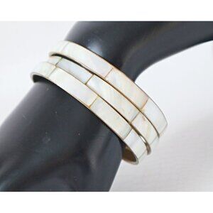 3 Vintage Mother of Pearl Bracelet Bangles Brass
